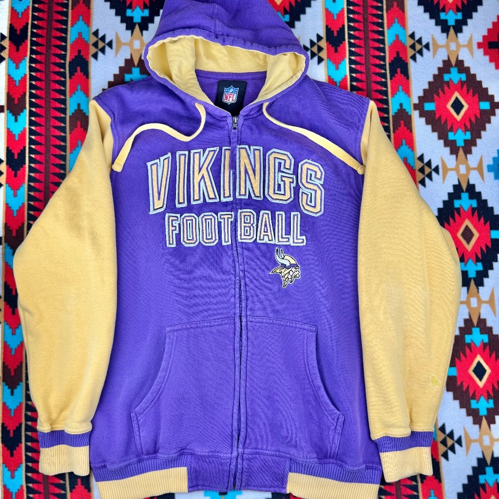 NFL Minnesota Vikings Football Full Zip Hoodie Purple Gold Colorblock (L)